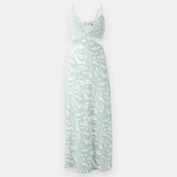 NWT ABERCROMBIE & FITCH cut out waist maxi slip dress in green floral print XS - Picture 3 of 9
